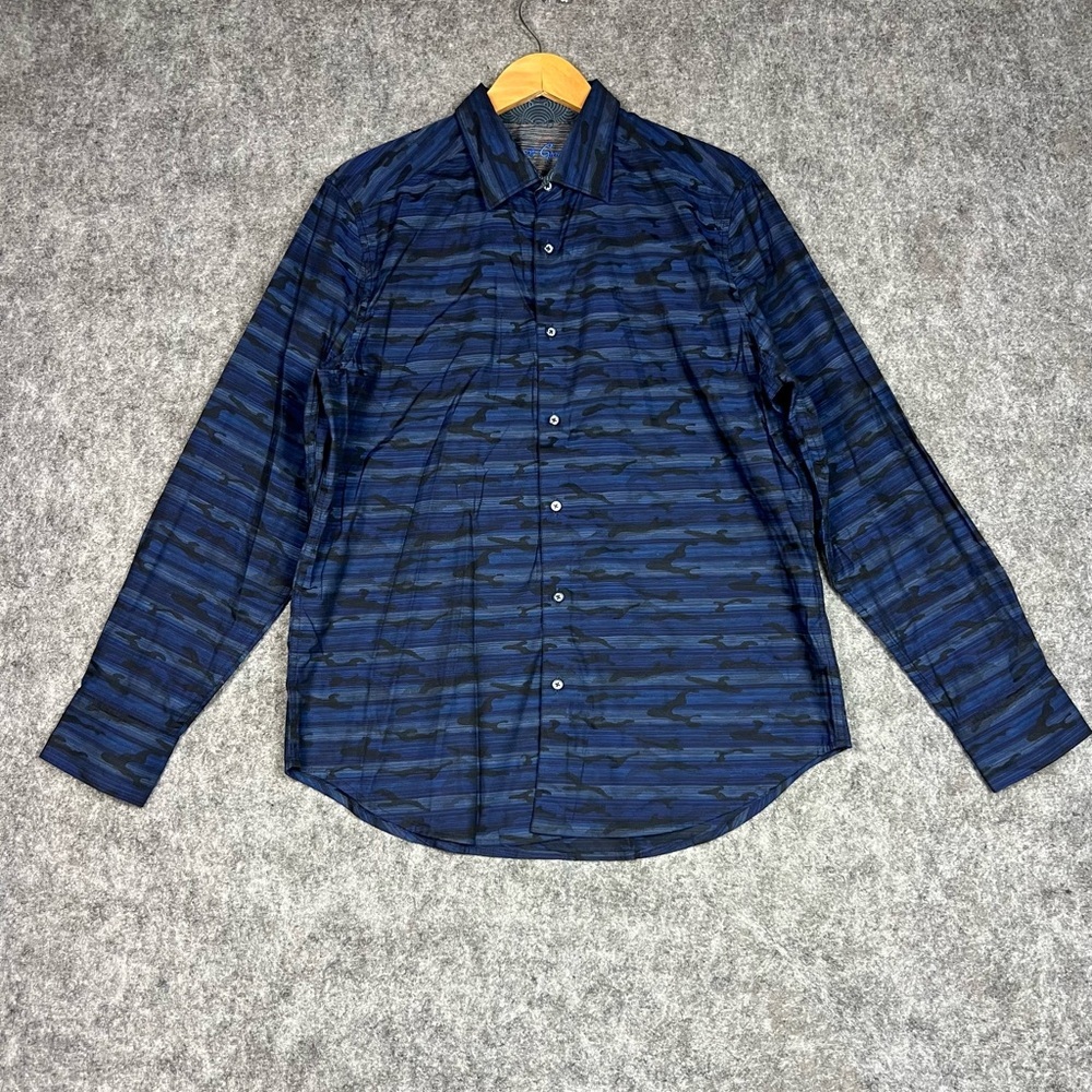Robert Graham Navy and Black Camouflage Button-Up Shirt Size Large